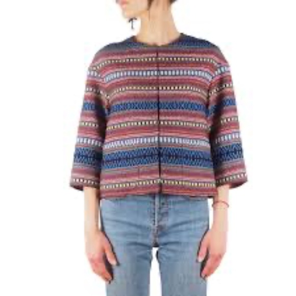 MaxMara Weekend multicolor woven jacket *AS IS* cropped pockets aztec southwest - Picture 2 of 9